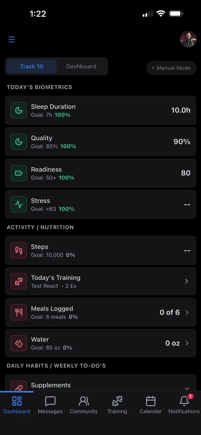 ERA Fit client app: today's biometrics